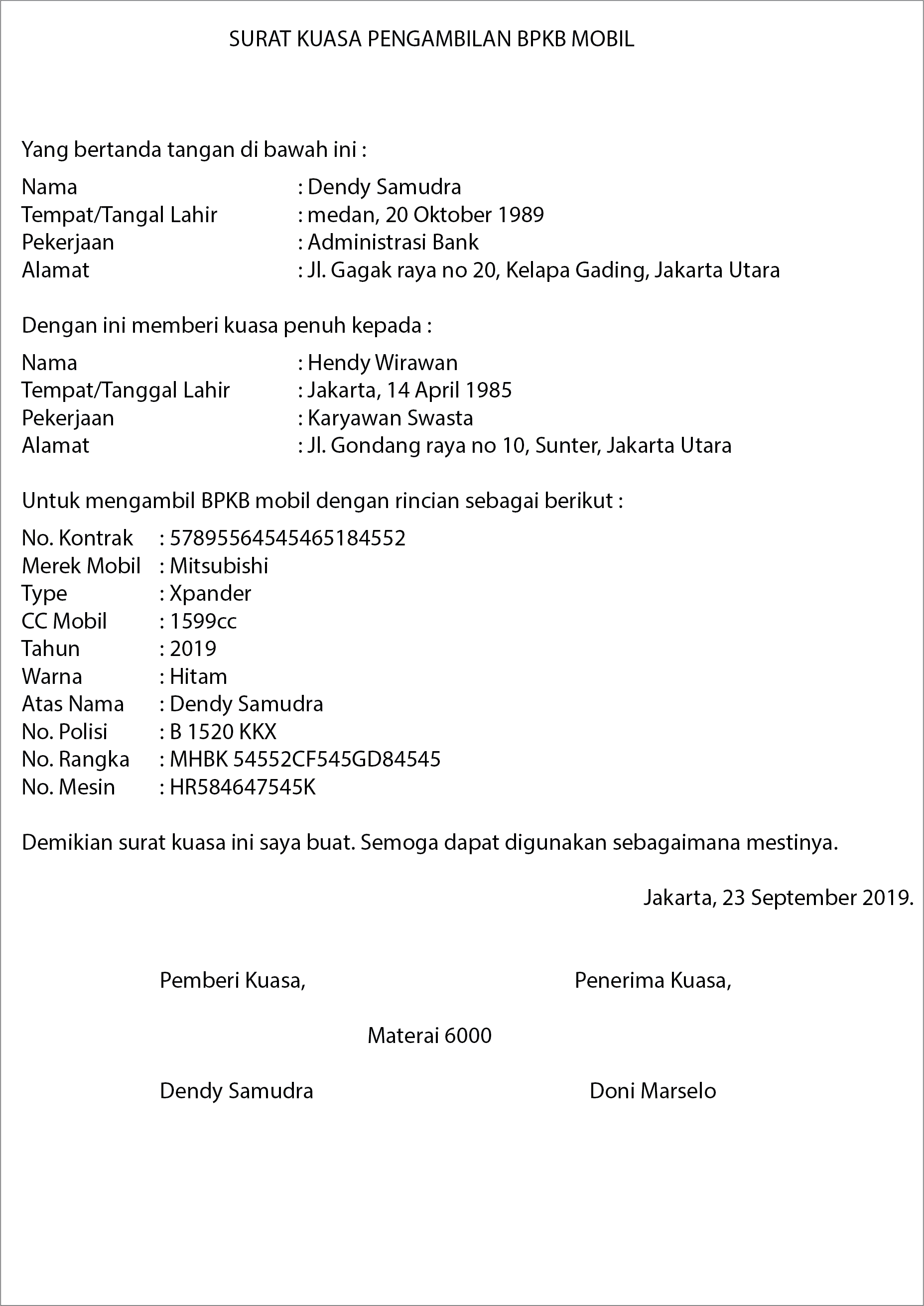 Contoh Surat Kuasa Pengambilan BPKB OTR.id