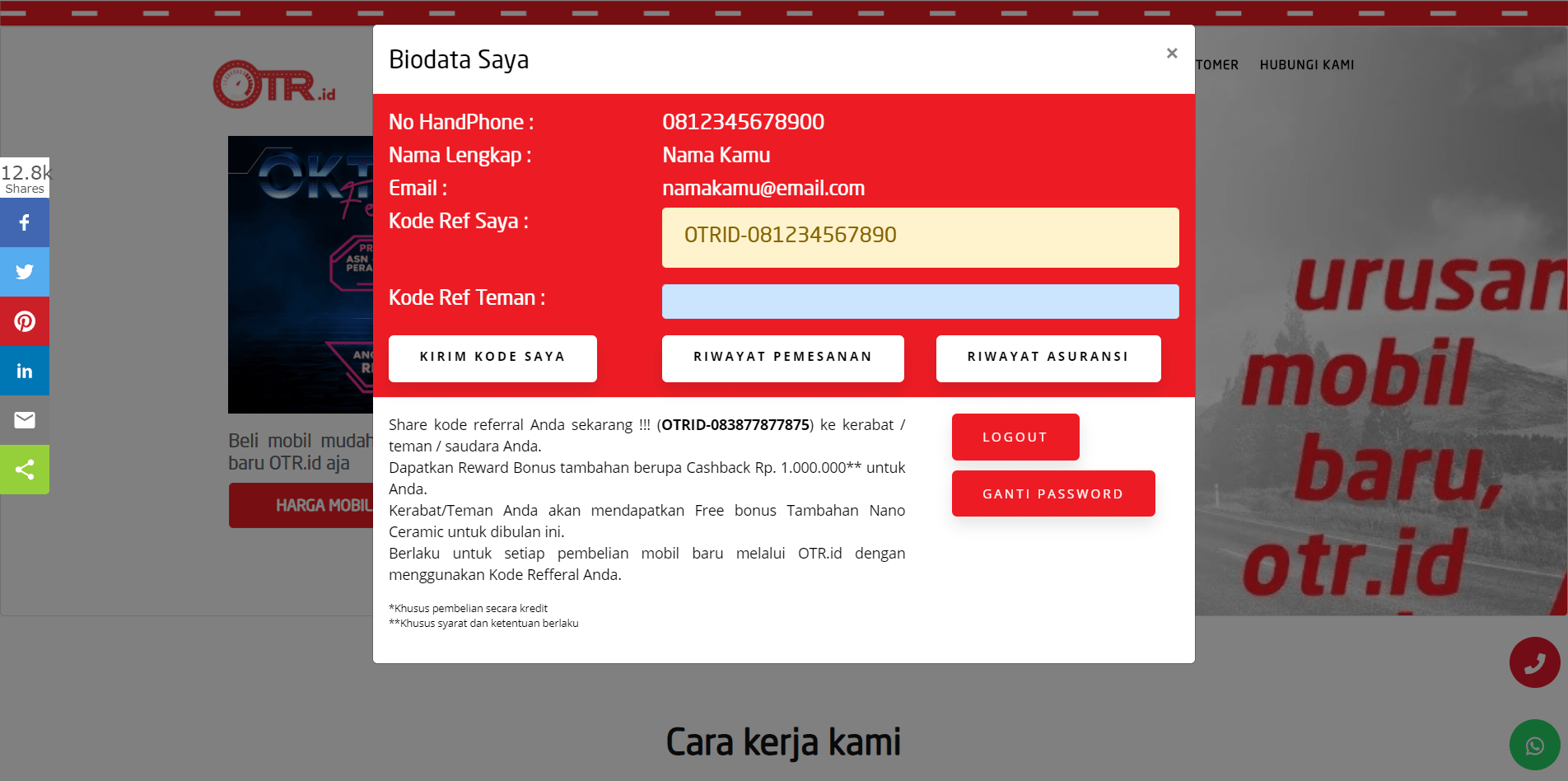 Bagikan Kode Refferal Dapat Bonus 1 Juta Rupiah Hanya di OTR.id!